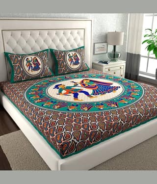 ABHACLOTHO Cotton 1 Double Bedsheet with 2 Pillow Covers ( Multicolor )