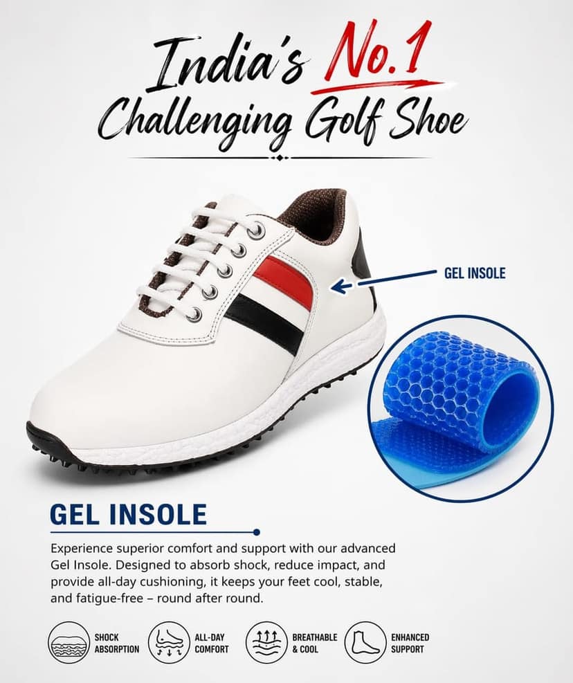 HITCARO Men Genuine Leather Lace-up Professional 100% Waterproof Premium Gold Golf Shoes view 6