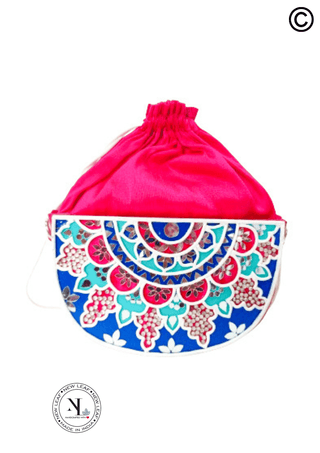 Mandala Semi Circle Lippan Art Handcrafted Potli Bag with Sling