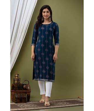 Lee Moda - Blue Rayon Women's Straight Kurti ( Pack of 1 )