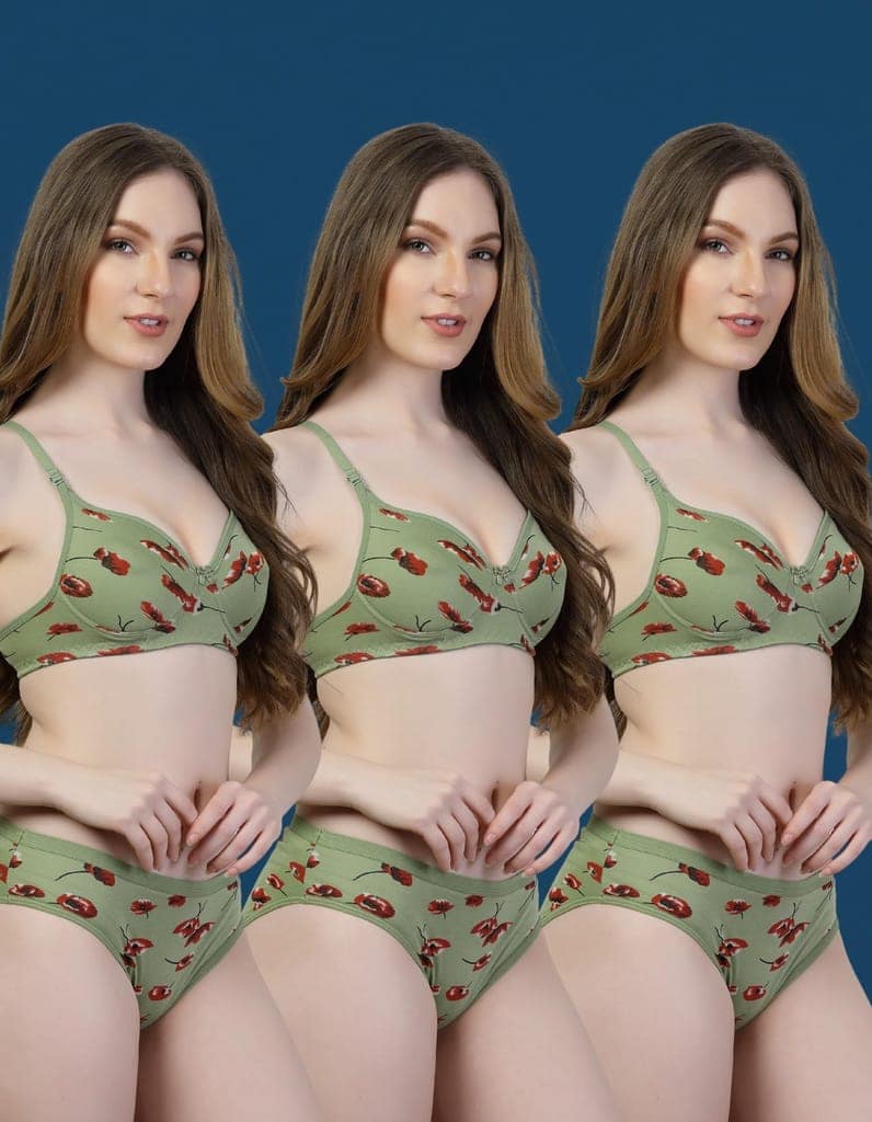 ADORNSTAR Bra Panty Set Sexy Lingerie Set for Women Pack of 3 Green view 2