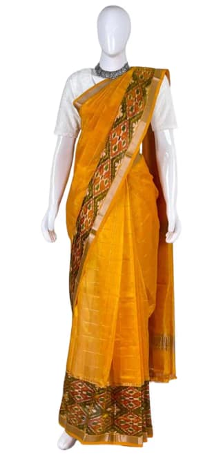 Mangalgiri Ikat Pallu Mustard Silk Cotton Saree