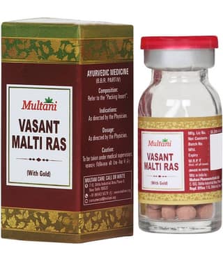 Multani Vasant Malti Ras with Gold used for coughs, colds, fevers, and general weakness - 10tab (Pack of 1)
