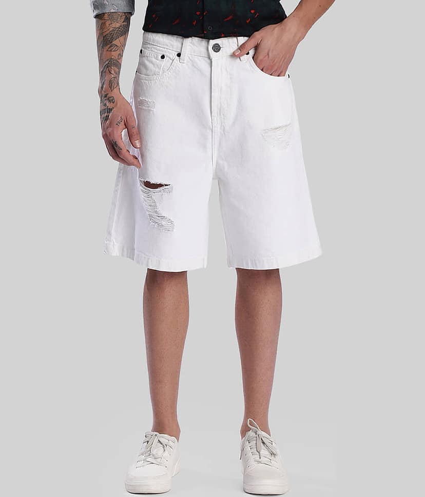Bene Kleed White Cotton Men's Denim Shorts ( Pack of 1 )