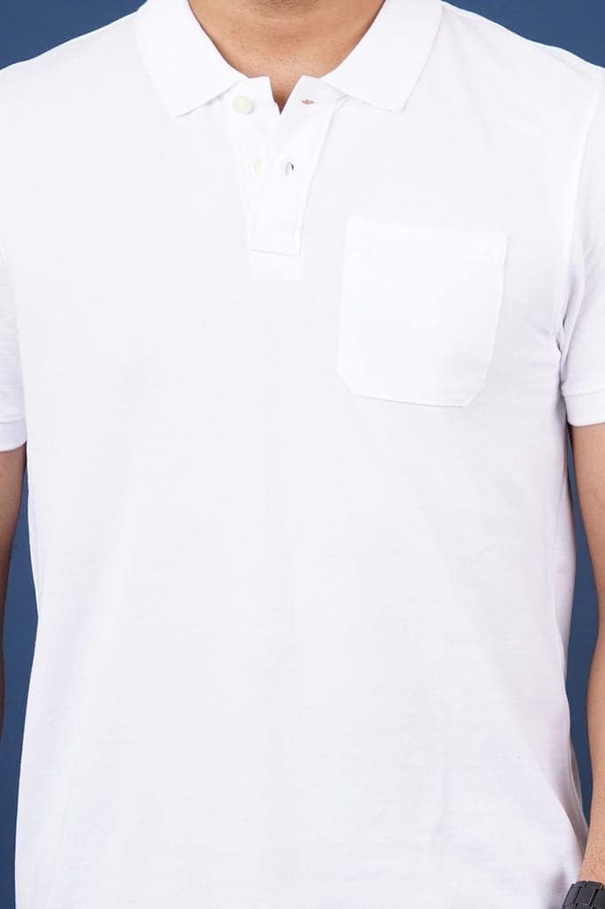 Men's White Pocket Polo T-Shirt view 4