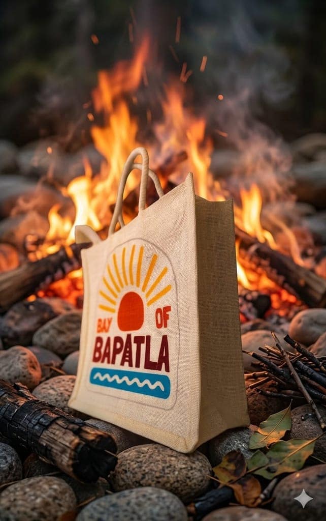 Bay of Bapatla Printed Jute Tote Bag view 3