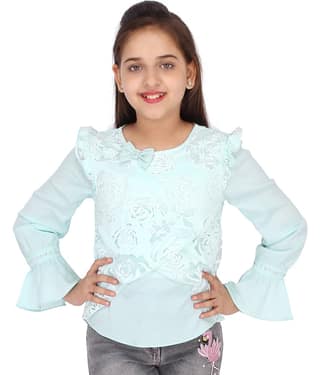 Cutecumber Pack of 1 Girls Georgette Tops ( Green )