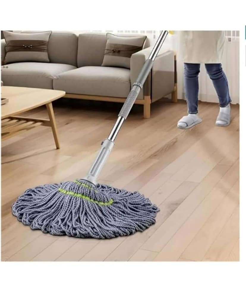(Pack of 1) Theos Self-Wringing Twist , Rotating Hands-Free & Super Absorbent Mop Head for Home Floor Cleaning, Dust Removal Floor Cleaning Mop, Wet and Dry Use view 5