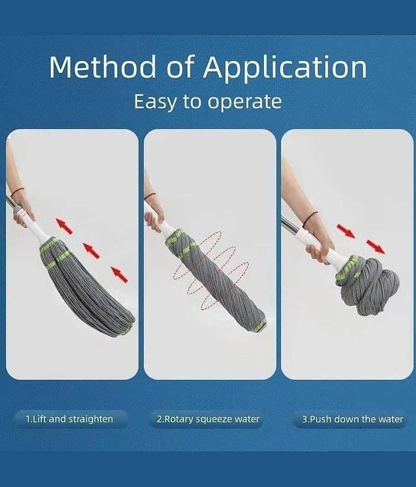 (Pack of 1) Theos Self-Wringing Twist , Rotating Hands-Free & Super Absorbent Mop Head for Home Floor Cleaning, Dust Removal Floor Cleaning Mop, Wet and Dry Use view 7