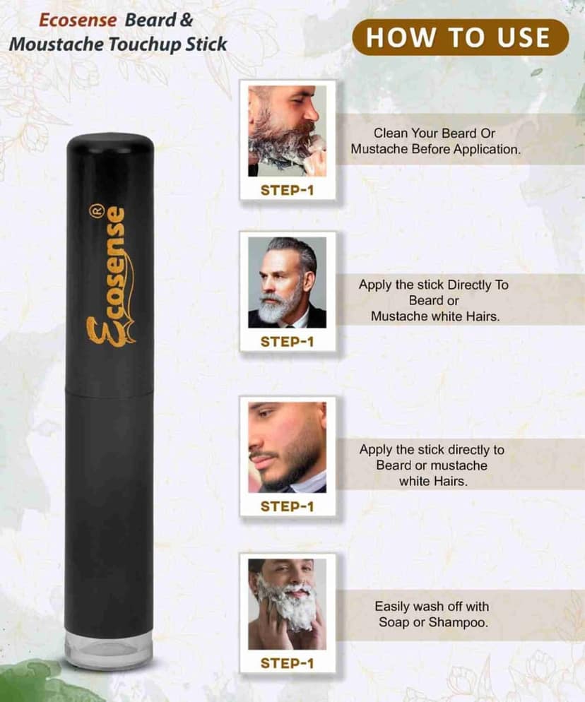 Ecosense Beard & Moustache Temporary Touchup Stick Natural Hair Color Instant Beard Perfection (3g) , Black view 5
