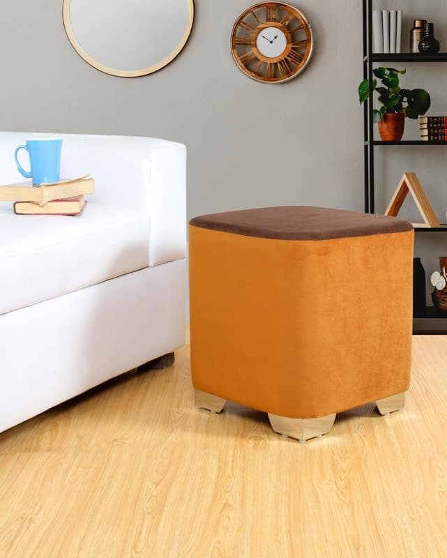 ShadowKart Sitting Stool Ottoman Pouffes for Living Room Sitting Bench Furniture Wooden Footrest Pouf Seat Puffy Foam Small Foot Stool for Office Home Decor, 16x16x18 Inch