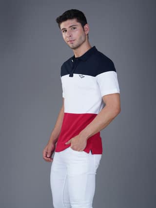 Men’s Premium Cotton Color Block Polo T-shirt Navy/white/Red
