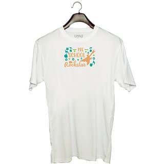 UDNAG Unisex Round Neck Graphic Teacher Student, pre school rockstar Polyester T-Shirt White