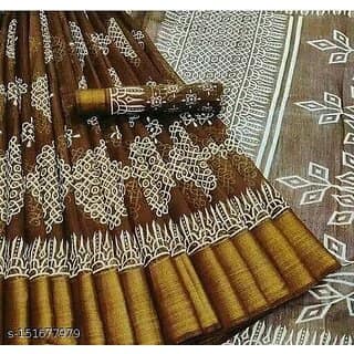 Brown Colour Cotton Printed saree With Blouse Piece