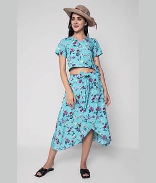 GOD BLESS Women Printed Top With Skirt Co-Ord Set ( Green )