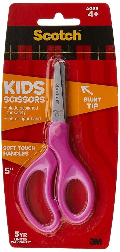 3M Scotch 5" Stainless Steel Kid Safe Scissors | Blunt Tip | Soft Grip | Left and right hand | 5 YR Limited Warranty