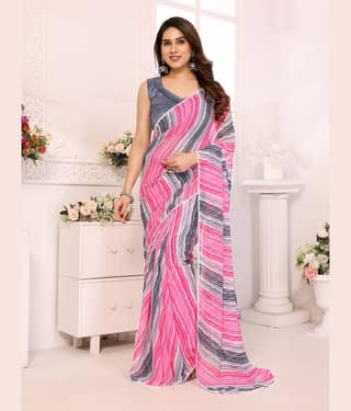 BLEESBURY Georgette Printed Saree With Unstitched Blouse Piece ( Multicolor )