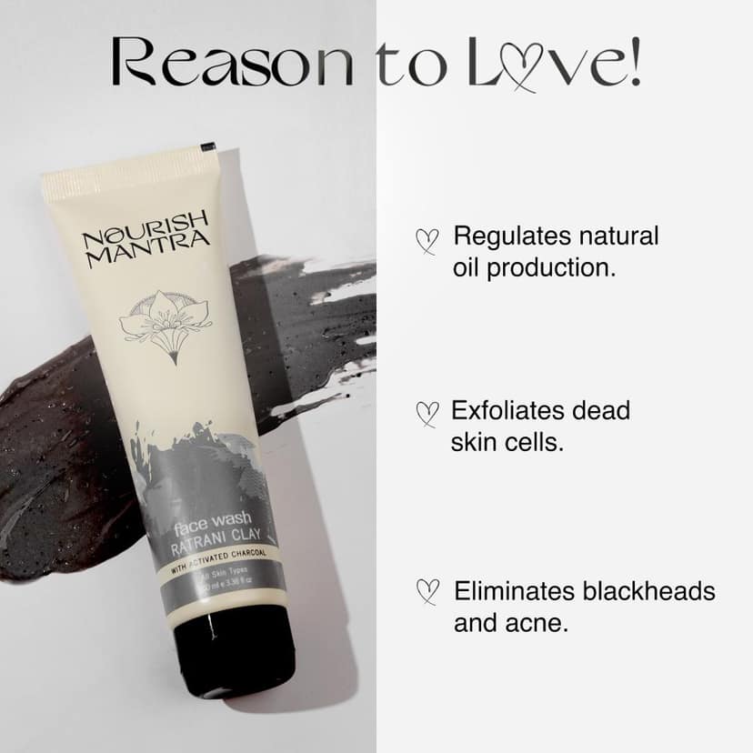 Nourish Mantra-Ratrani Moroccan Lava Face Wash (100 ml) |Enriched With Moroccan Clay Activated Charcoal & Vitamin E| Face Wash For All Skin Types | Paraben & SLS SLES Free view 2