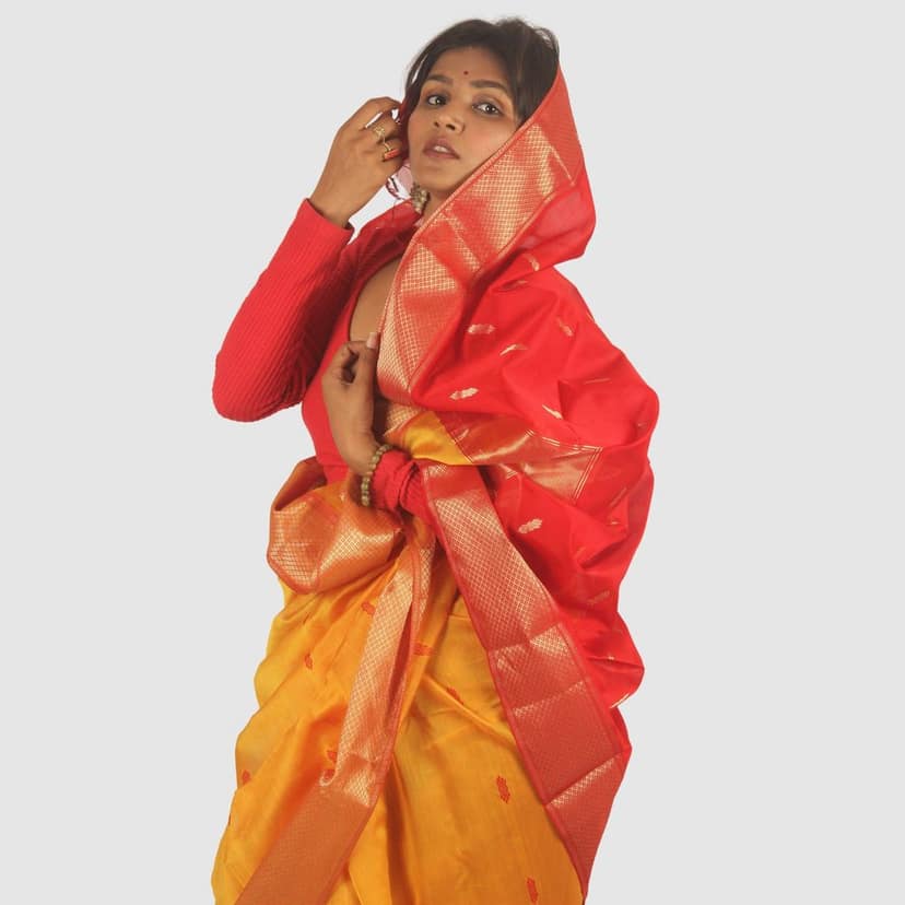 Sunlit Elegance Maheshwari Handloom Saree Golden Yellow view 7