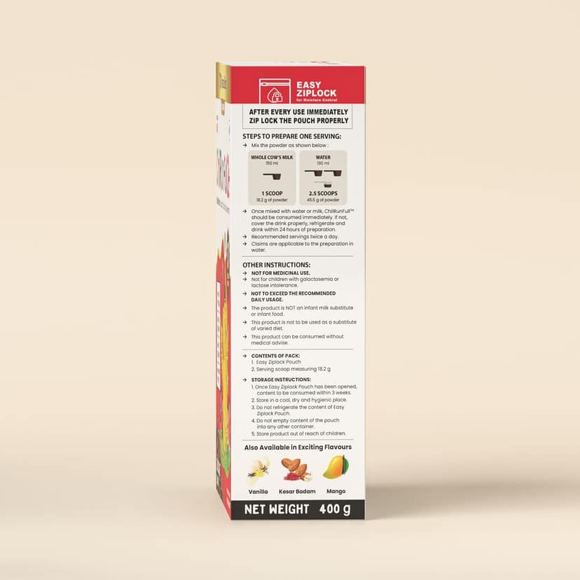 ChilRun Full 2+ Health and Nutrition Drink, Chocolate, 400g, Box. Total Nutrition For Children’s Growth, Supports Weight & Height Gain, Immune Function & Brain Development. view 5