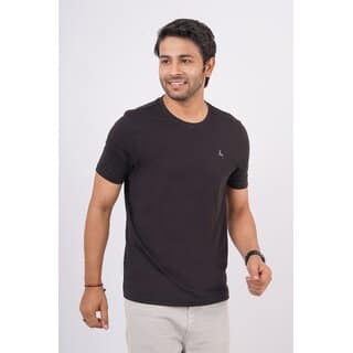 Red Line Mens Black Solid 100% Cotton Round Neck T-Shirt view 2