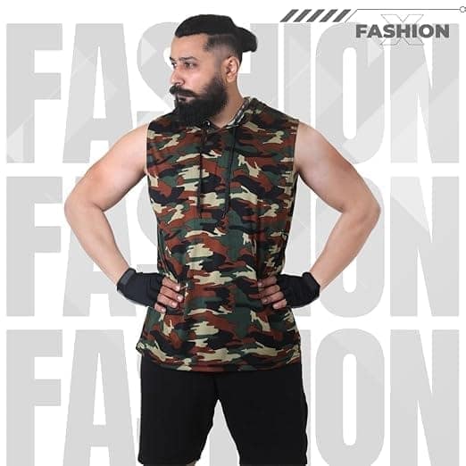 Men's Camouflage Print Sleeveless Hoodie view 5