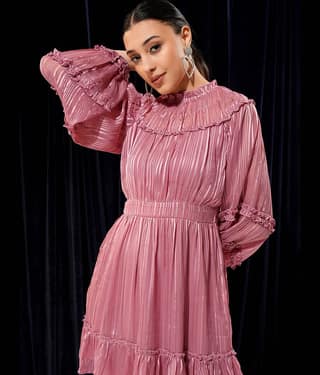 Tokyo Talkies Women Polyester Embellished Fit & Flare Dress ( Pink )