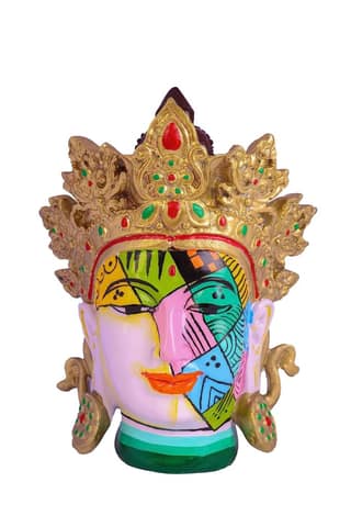 COPPERHOARD Art White Colour Resin Tara Devi Goddess Tara Meditating Buddha Head Statue with Beautiful Smile and Crown for Home Decor and Gifting.