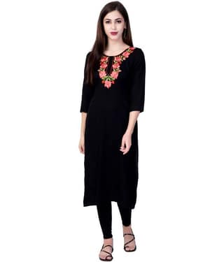 GOD BLESS Black Rayon Straight Kurti - Single
