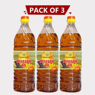kachi Ghani Mustard Oil 3 ltr (3 x 1 Litre) by Gyanarth Krishi Producer Company Limited – Pure, Cold-Pressed & Farm-Fresh.