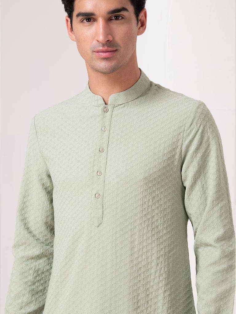 Tonal Emb Kurta Set view 6