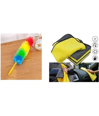 INGENS COMBO OF Multipurpose Multicolour Neon Plastic & Microfiber PP Static Duster for Glass, Fan, AC AND CarMotorcycle/Cycle Chain Cleaner Duster (Blue)