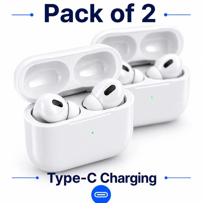 Tarendra Pack of 2 TWS Wireless Earbuds Bluetooth 5.3 with Touch Control | Type-C Fast Charging Earbuds with Deep Bass & Mic