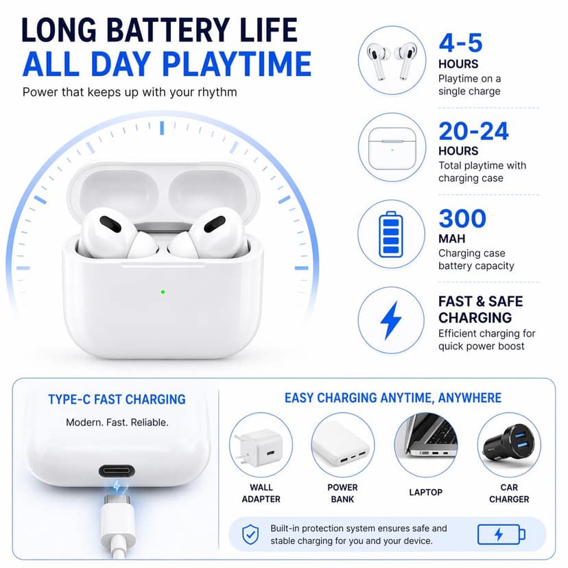 Tarendra Pack of 2 TWS Wireless Earbuds Bluetooth 5.3 with Touch Control | Type-C Fast Charging Earbuds with Deep Bass & Mic view 3