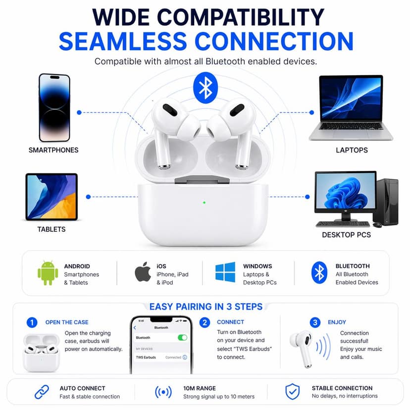 Tarendra Pack of 2 TWS Wireless Earbuds Bluetooth 5.3 with Touch Control | Type-C Fast Charging Earbuds with Deep Bass & Mic view 4