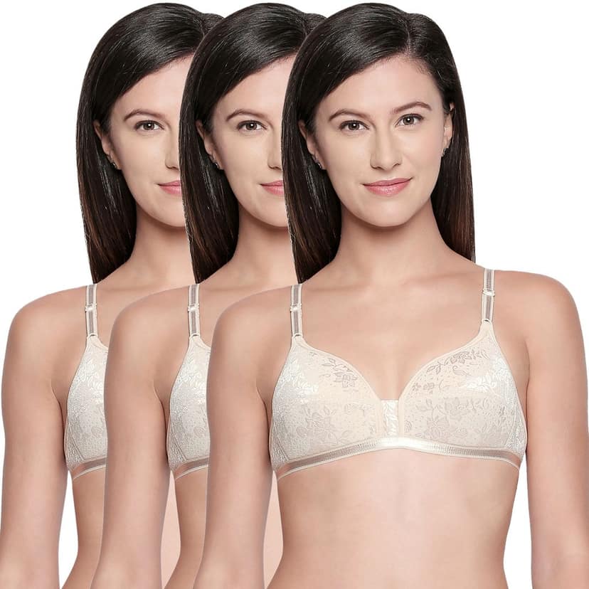 Bodycare Cotton Lightly Padded Non wired Tshirt Bra-Pack of 3