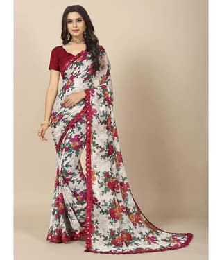 BLEESBURY Georgette Printed Saree With Unstitched Blouse Piece ( Black )