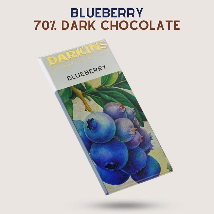 DARKINS Dark Chocolate | 70% Dark Chocolate With Blueberries | 70% Dark Chocolate With Roasted Almond | Dark Chocolate bar 4x50 Gm | Gluten-Free Chocolates | 50 Gm Each Pack of 4 view 5