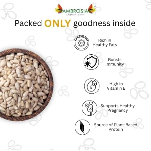 Ambrosia Premium Sunflower Seeds Pouch 250g |Raw| Unroasted (Pack of 1) view 3