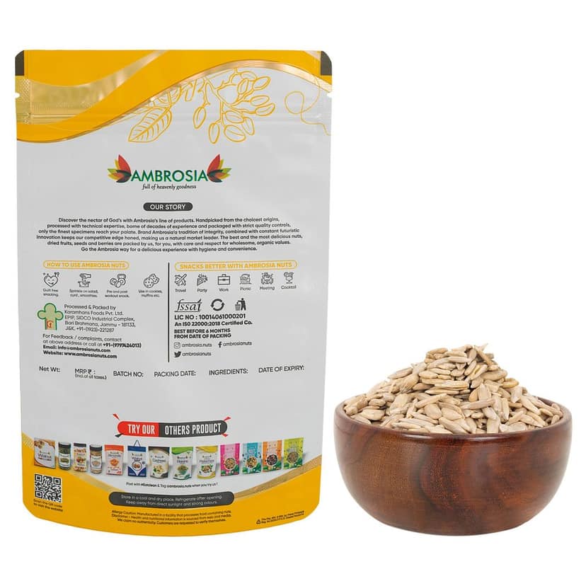 Ambrosia Premium Sunflower Seeds Pouch 250g |Raw| Unroasted (Pack of 1) view 4