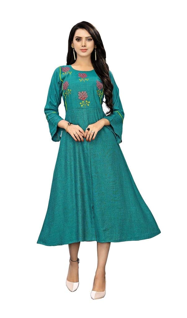 B&T Swara Women's Rayon' Two Tone Slub Kurti (BT134_Rama_XL) (X-Large, Rama)