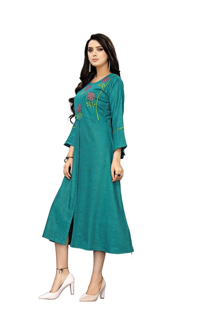 B&T Swara Women's Rayon' Two Tone Slub Kurti (BT134_Rama_XL) (X-Large, Rama) view 2