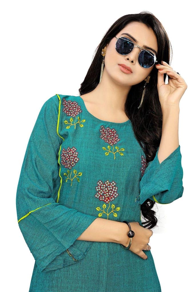 B&T Swara Women's Rayon' Two Tone Slub Kurti (BT134_Rama_XL) (X-Large, Rama) view 4