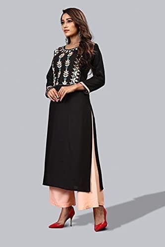 BT WITH BUY & TRY Women's Rayon Kurti Set | Kurti with Palazzo | Kurta Set for Women | Palazoo Set - Black view 2