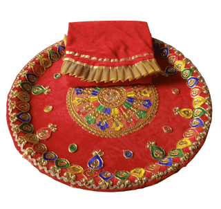 Big Traditional THAAL with GAUD Thaali Cover Only ( Set of Thaal & Maroon Velvet Cover )