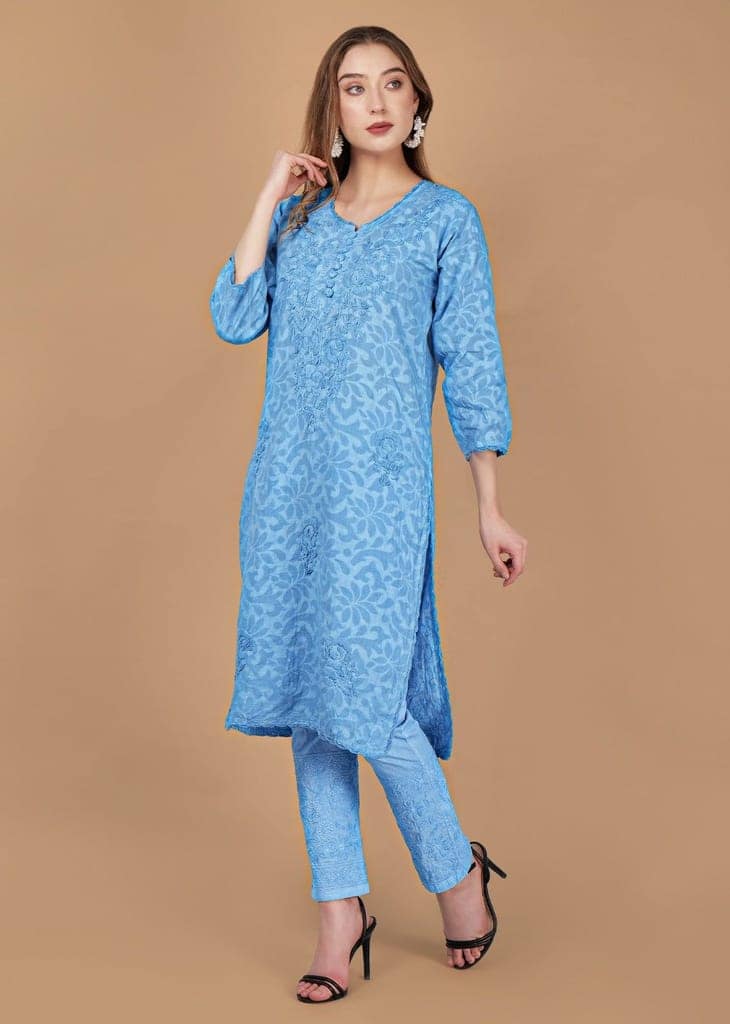 Braso Cotton Hand Embroidered Chikankari Kurta With Trouser view 2