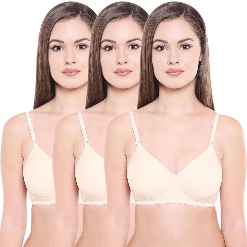 Bodycare Cotton Spandex Lightly Padded Non wired Seamless cup bra-Pack of 3
