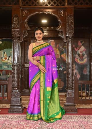 EXCLUSIVE! Handloom Ilkal Pure Silk with Silk Mark in Beautiful Contrast Pallu ~Purple and Green