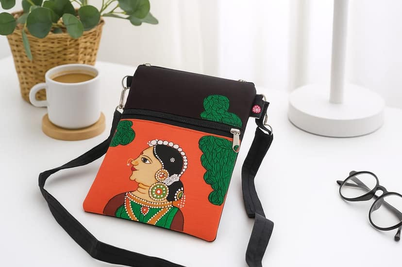 Hand-Painted Sling Bag – Traditional Art Motif view 2