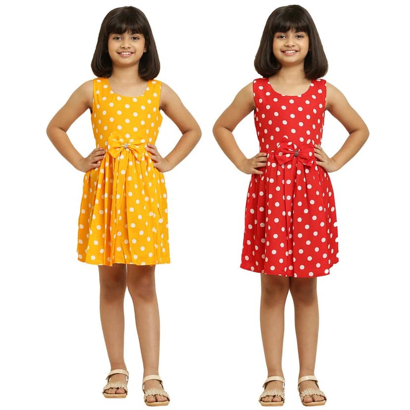 Modern Fancy Yellow & Red Pair Frock & Dress For Girls.